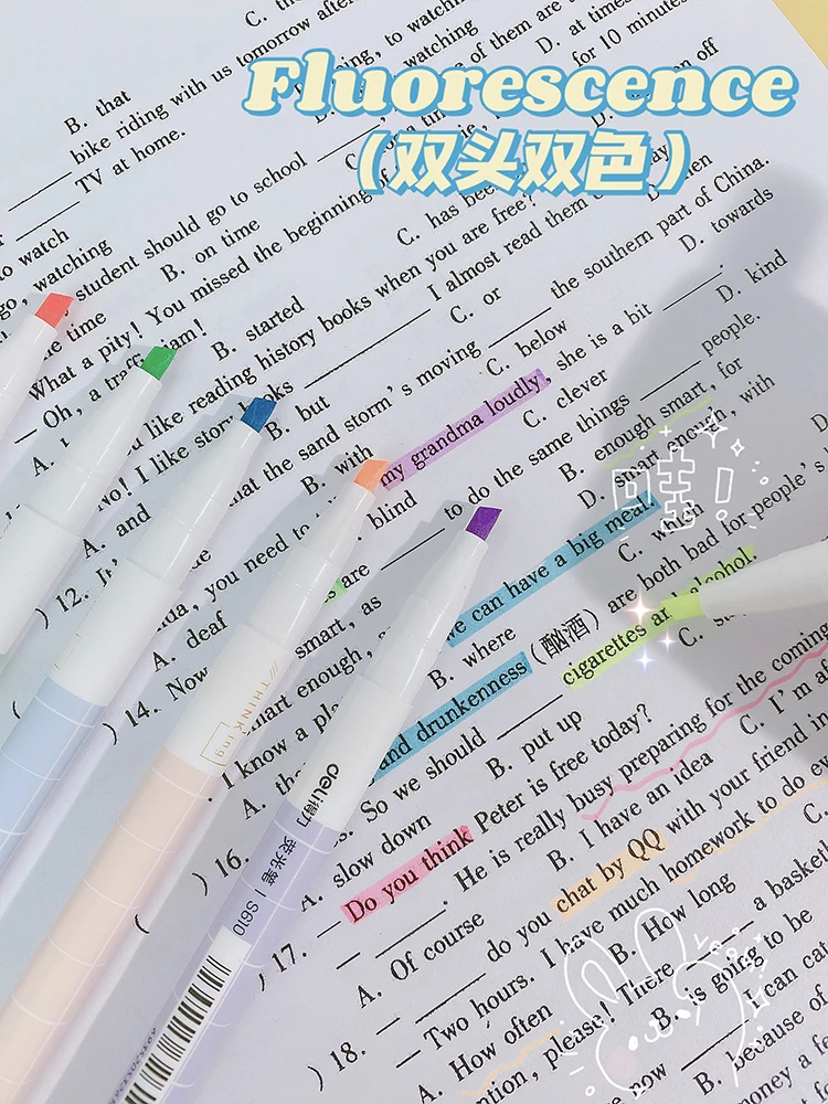 Deli Double-Headed Fluorescent Pen Marker Light Color Students Use Notes to Draw Key Marking Journal | Дом и сад