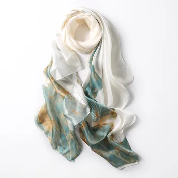 

Elegant Floral Design Silk Feeling Scarfs Hijab Gray and White Color Long Shawls for Traveling Women's Scarves and Stoles