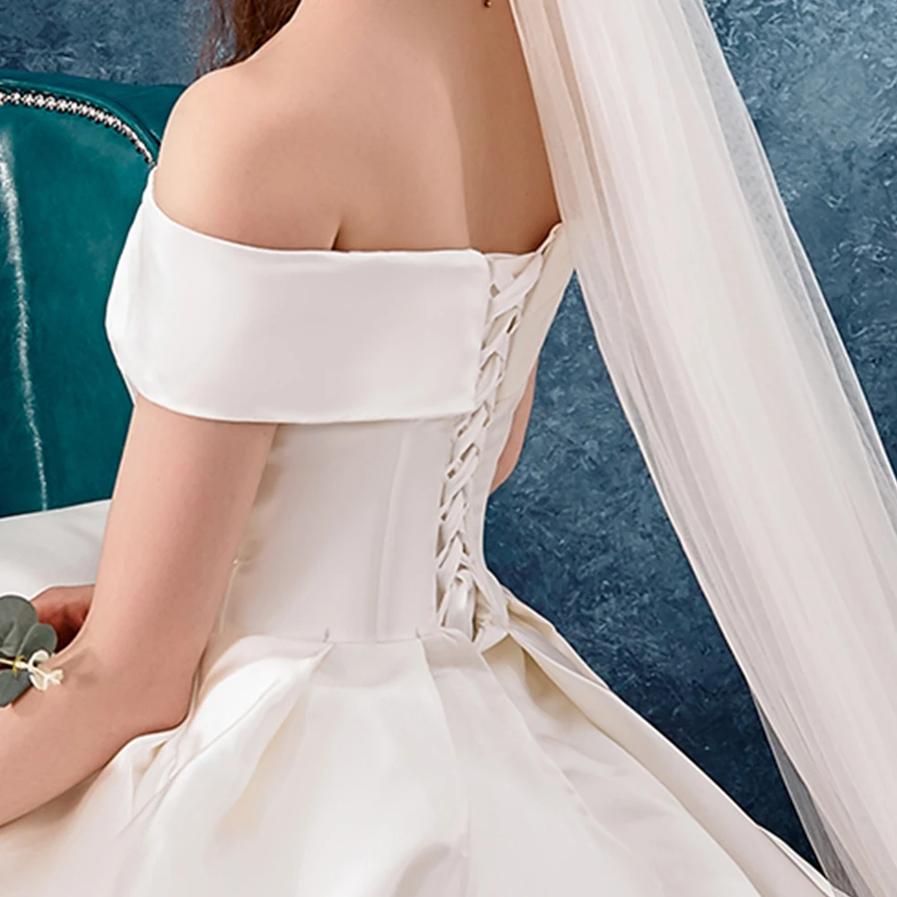 Vestido de Noiva, лучшее Атласное Бальное Платье, Свадебное платье,, с вуалью, простое платье, Роскошные свадебные платья, 1,5 м, изображение поезда