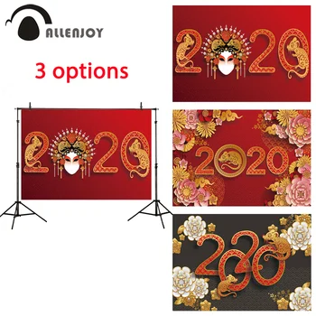 

Allenjoy 2020 Backdrop Red Chinese Style Peony Peking Opera Mouse New Year Photozone Celebrate Festival Party Banner Decor