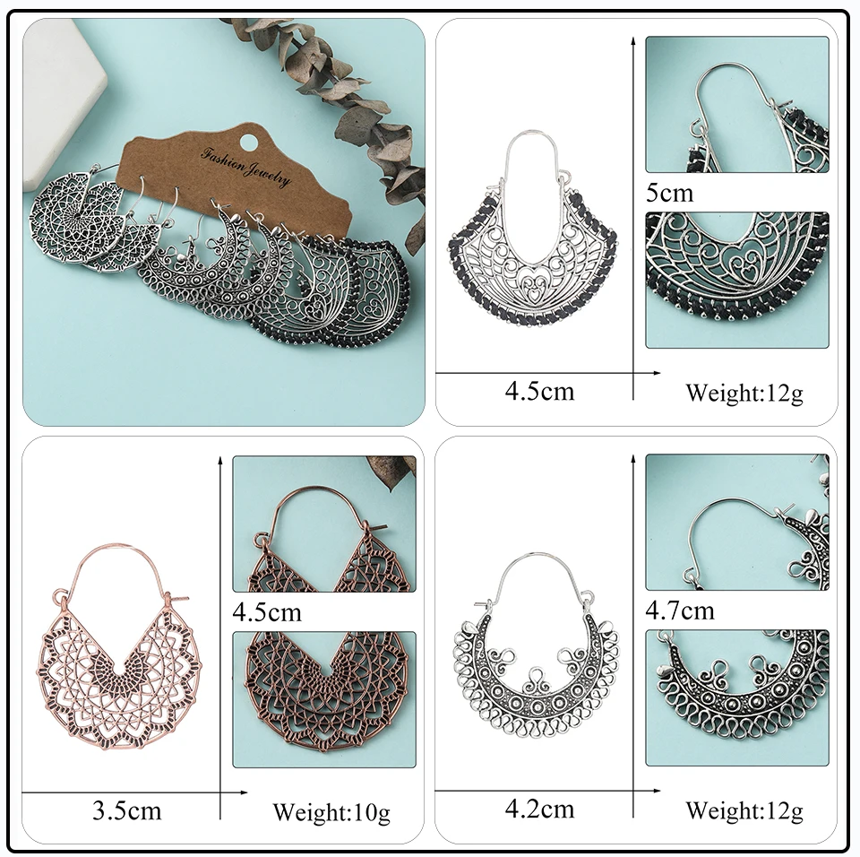 Bronze Silver Blue Ethnic Earrings Sets Jewelry Long Metal Tassel Hanging Dangling Earrings for Women (32)