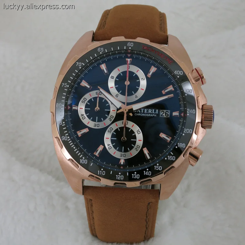 Известный бренд 47 мм розовое золото мужские часы с хронографом японские VK кварцевые часы с керамическим ободком Мужские Роскошные наручные часы A118