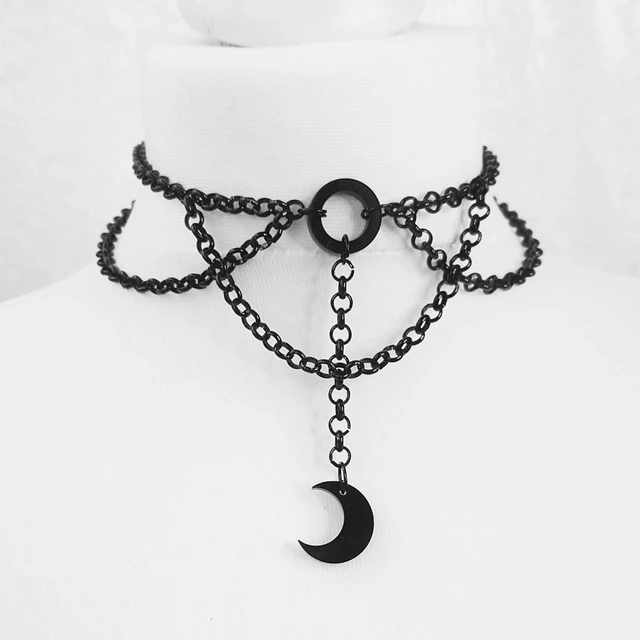 Moon and Star 2023”: Gothic necklace in stainless steel and black chain for  women, statement jewelry. – Corano Jewelry