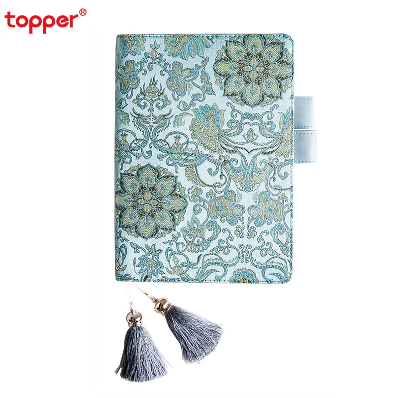 

1pc A5 creative notebook with tassel boomark retro cloth cover diary flower gird inner page school office supply new stationery