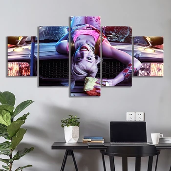 

Birds of Prey Pictures 5 Panel Modern Printed Movie Character Harley Quinn Girl Painting Wall Art Canvas Home Decoration Artwork