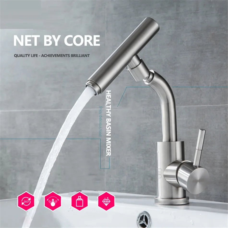 VOGVIGO Solid Stainless Steel Faucet Tap Rotatable Single Lever Universal for Kitchen Bathroom