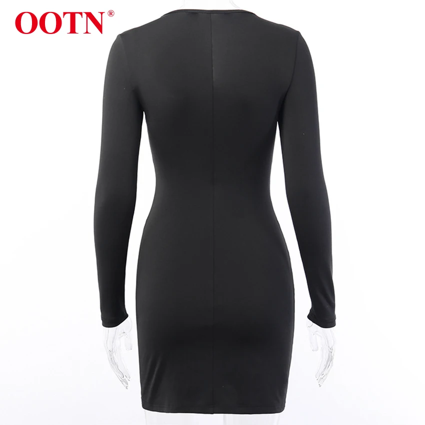 OOTN облегающее черное Бандажное сексуальное платье женское Короткое мини-платье с длинным рукавом женские осенние вечерние платья белого цвета Vestidos