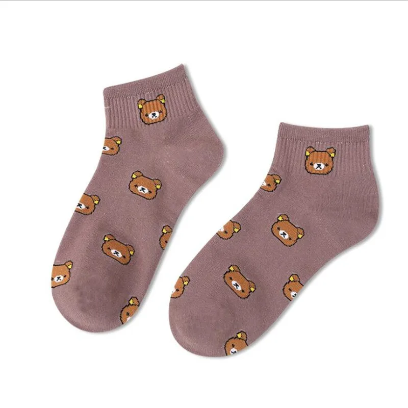 Короткие носки женские осенние зимние хлопковые носки повседневные дышащие женские Короткие Носки с рисунком медведя - Цвет: brown