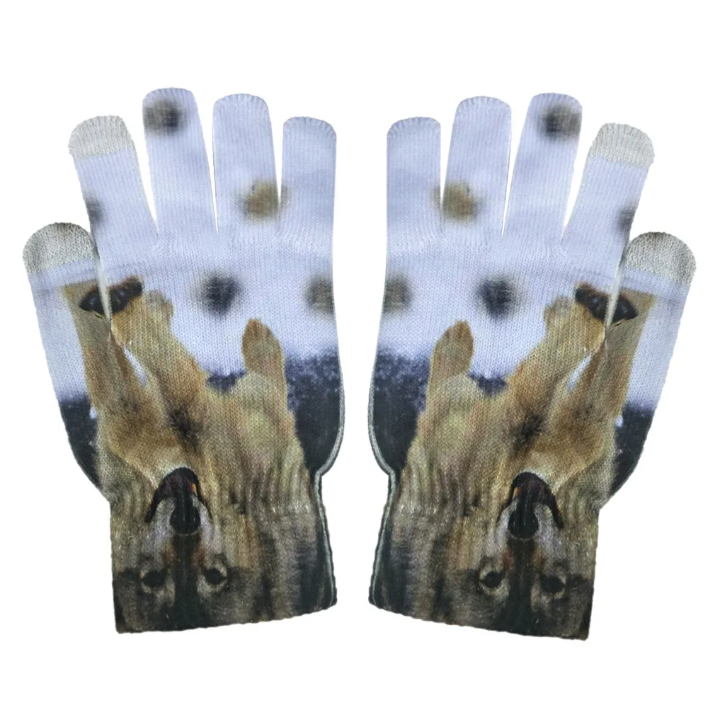 Multicolor Men Women Winter Warm 3D Print Knitted Phone Screen Kitty Pet Cute Gloves Unisex Fashion Comfortable gloves Patterns Mittens - Color: Multicolor