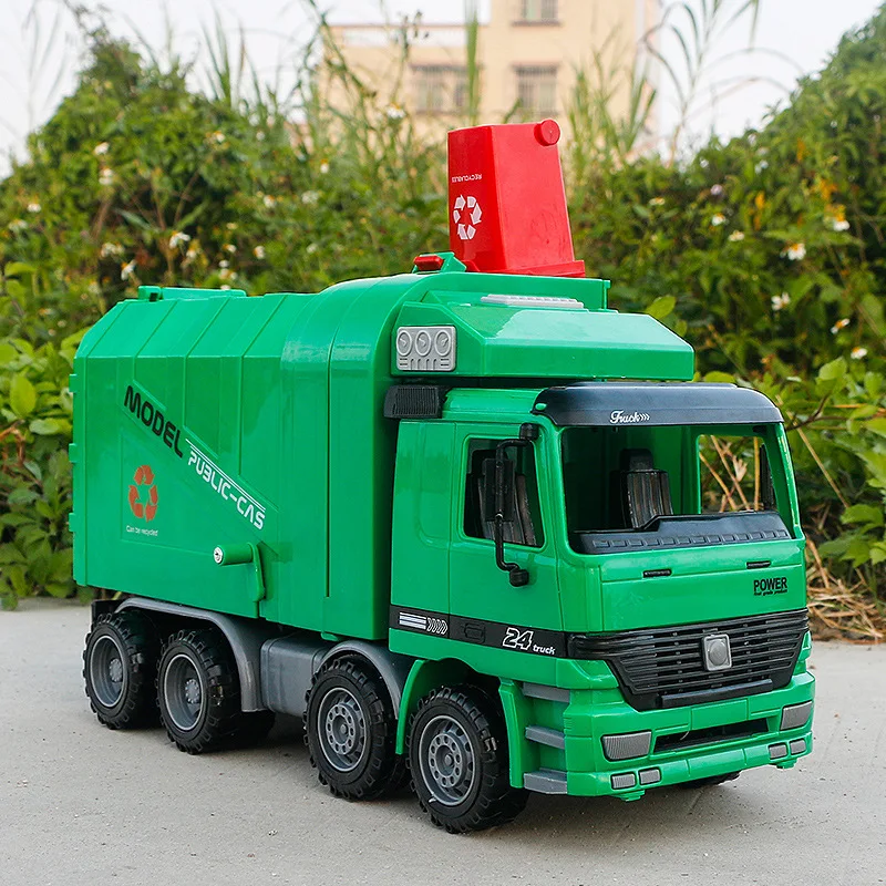 

Xiong yuan New Style Hand-cranking Garbage Truck Toy Inertia Road Cleaning Sanitation Engineering Car with 3 PCs Garbage Can