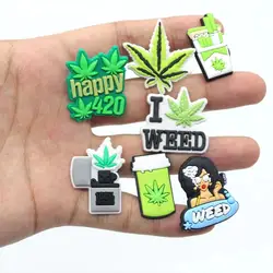 Hot 1pcs Cartoon weed PVC Shoe Charms Funny leaf Shoe Aceessories Fit women's croc Clogs Buckle jibz adult X-mas Party gifts