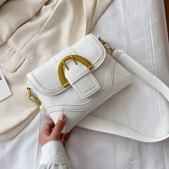 

Belt Buckle Small PU Leather Crossbody Bag for Women New Summer Female Shoulder Handbags Simple Style Ladies' Travel Flap Bags