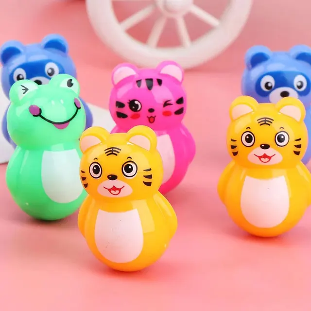 5Pcs/Set Multicolor Mini Tumbler Cute Roly-poly Kids Toys Cartoon Animal Piggy Tiger Kitten Tumbler Wacky Toy Children Gifts 4
