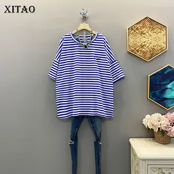 

XITAO Korean Style Plus Size Striped T Shirt Plus Size Loose Women Tops Summer New Leisure Wild Tshirt Women Clothes 2020 XJ4553