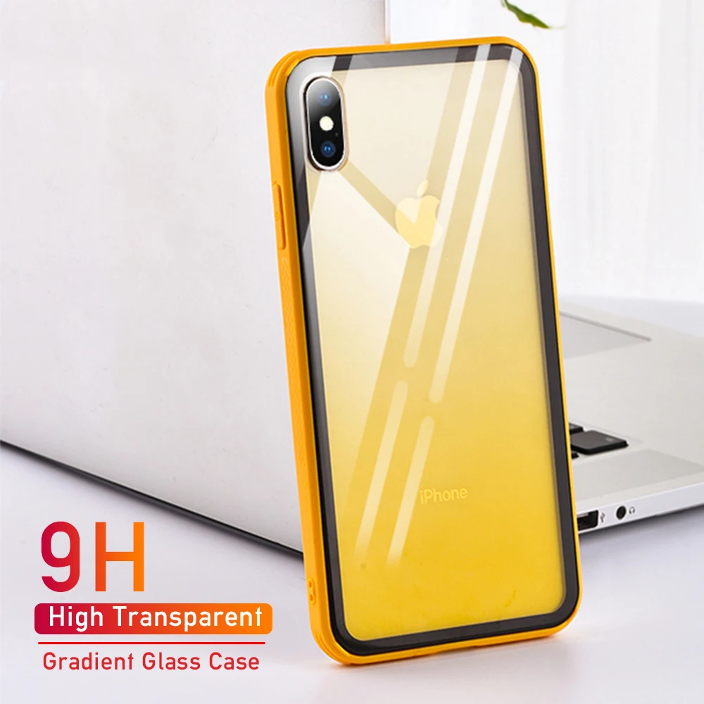 OTAO-Gradient-Transparent-Case-For-iPhone-XR-XS-MAX-X-Tempered-Glass-Candy-Color-Back-Cover (4)
