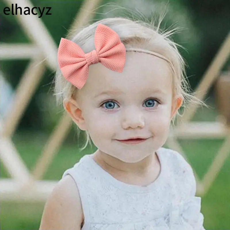

1PC Fashion 5'' Soft Waffle Fabric Hair Bow Nylon Headband For Girls Chic Elastic Headband Baby Kids DIY Cute Hair Accessories