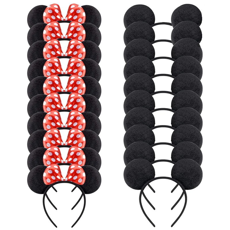 Mickey Mouse Ears Solid Black Red Bow Headband Set Costume Deluxe Fabric Mouse Ears Headband for Party Favor Decorations