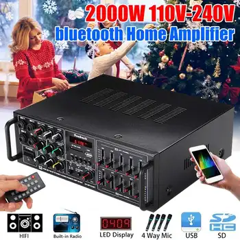

2000W 110V-220V Home Car bluetooth Power Amplifier With Remote Control HiFi Stereo Digital AMP 2x Mic AUX USB SD Card With EQ