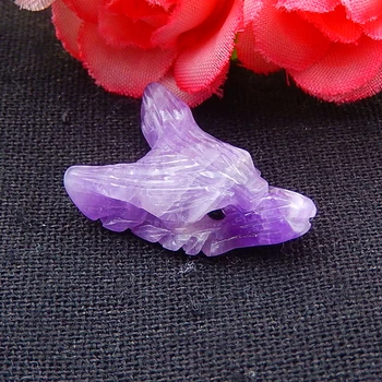 

New,Carved Amethyst Wolf Head Pendant Bead 25x18x9mm，4g