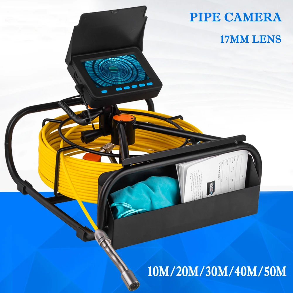 

10m-50m Cable 4.3" Drain Pipe Industrial Endoscope System With DVR(Optional) 17mm Sewer Inspection Video Camera 8500mAh Battery