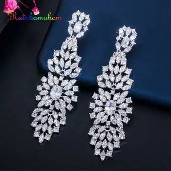 

Rainbamabom Luxury 925 Sterling Silver Created Moissanite Gemstone Drop Dangle Hollow Women Earrings Wedding Jewelry Wholesale