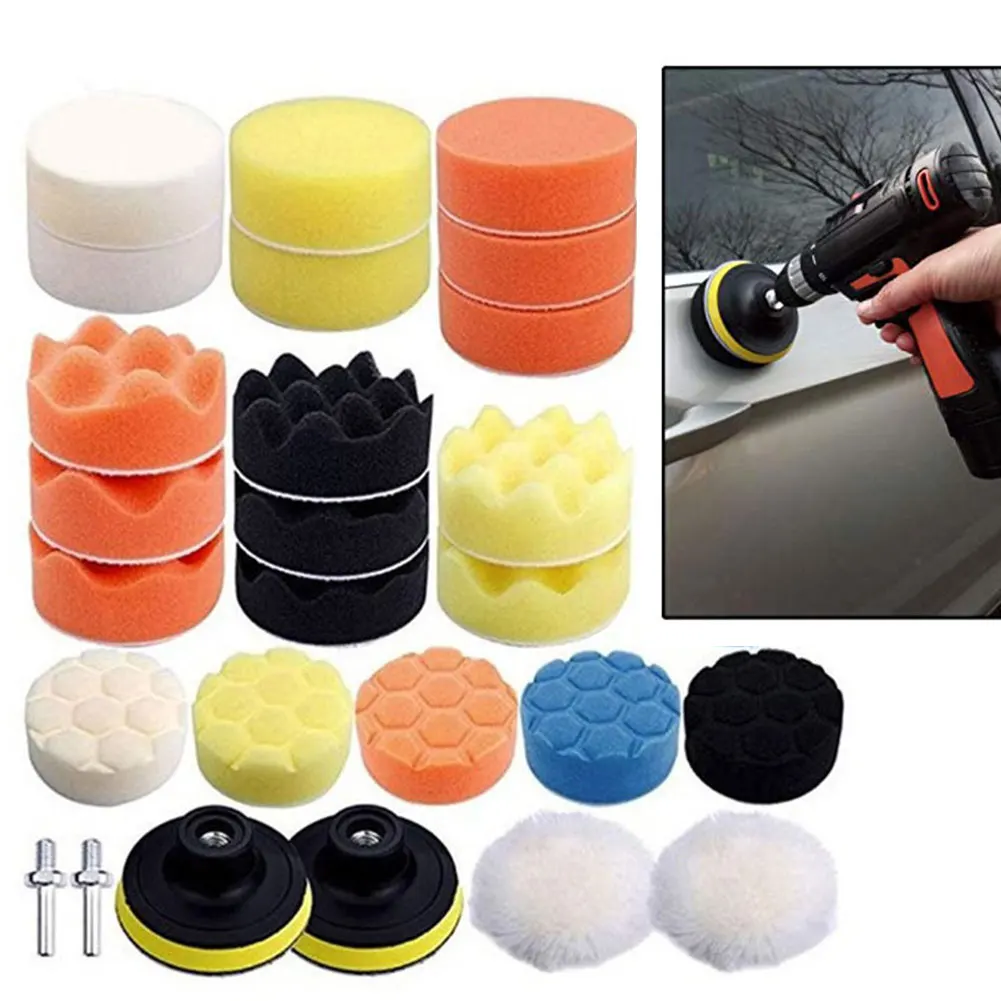 31pcs 3 Inch Auto Waxing Buffing Scratch Removal Polishing Pad Kit Car Foam Drill Accessories Adhesive Boat Sponge Professional