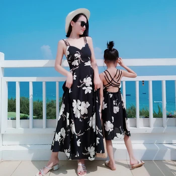 

Flower Tank Mother Daughter Dresses Family Look Mommy and Me Matching Clothes Mom Women Girls Mum and Baby Long Dress Summer