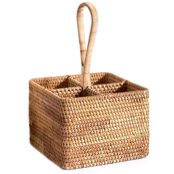 

Hand-Woven Wicker Straw Storage Basket Portable Four Compartment Classification Storage Fruit Basket Home Storage C