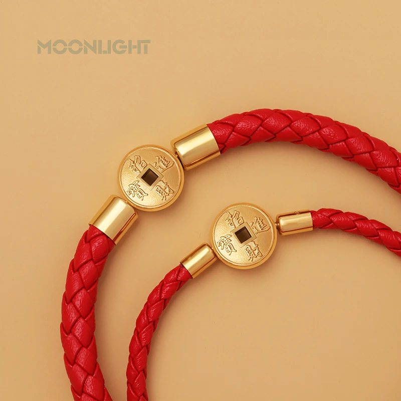 MOONLIGHT 2021 Gold Color Coin Bracelet For Women Genuine Leather Lucky Get Rich Red Bracelets Fashion Jewelry Birthday Gifts