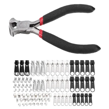 

85pcs/set Install Plier Zipper Kit Universal Metal Zipper Head Install Plier Replacement Slider for Repairing Clothing Bag Tents