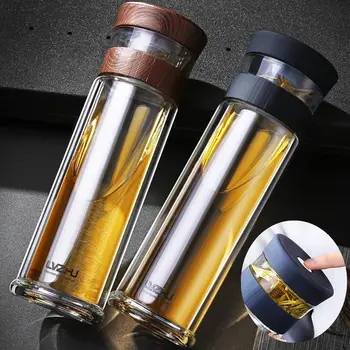 

300/400ML Glass Water Bottle Heat-resistant Cup Drinking Water Bottle Double Walled Travel Mug with Tea Infuser Drinkware