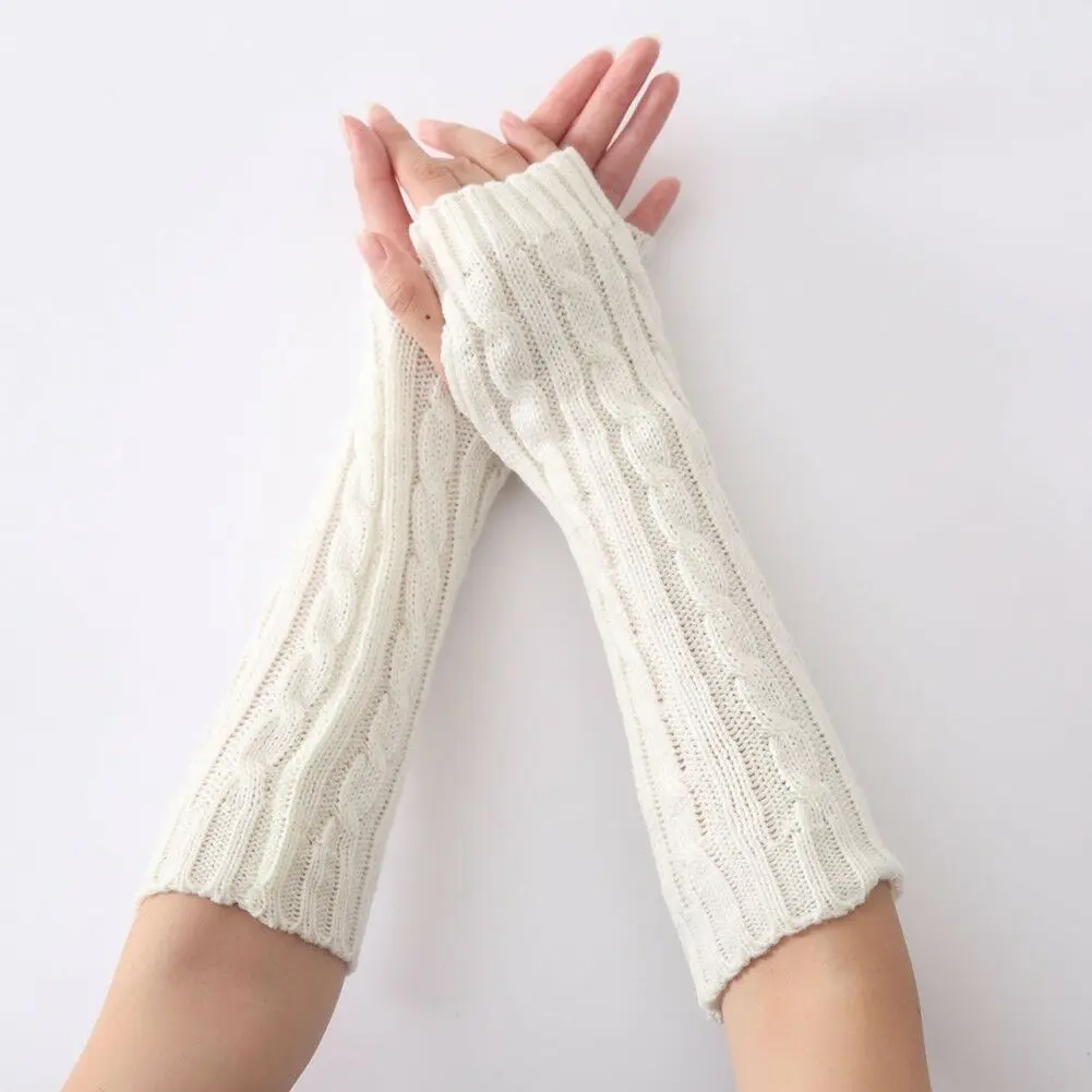 Женские зимние вязаные длинные перчатки, варежки без пальцев, грелка для рук, новые