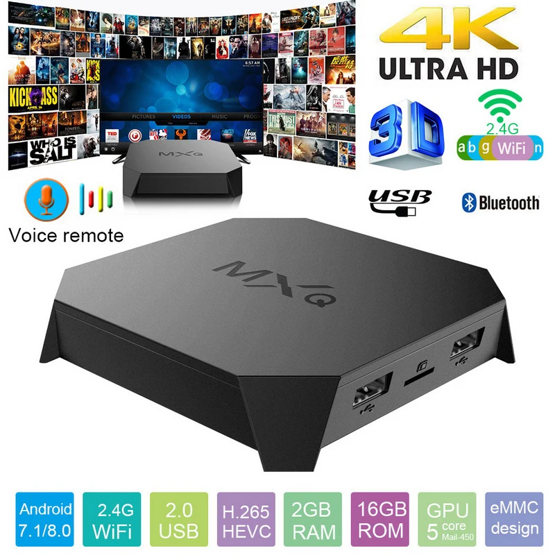 MXQ 4K android tv box 2G 16G Smart BOX Android 7,1 4K HD 3D 2,4G WiFi S905W четырехъядерный Медиаплеер smart tv android tv box