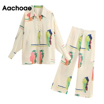 

Aachoae Women Fashion Printed Pijamas Set 2020 Two Piece Pants Set Homewear Loose Tops And Wide Leg Pants Casual Sleepwear