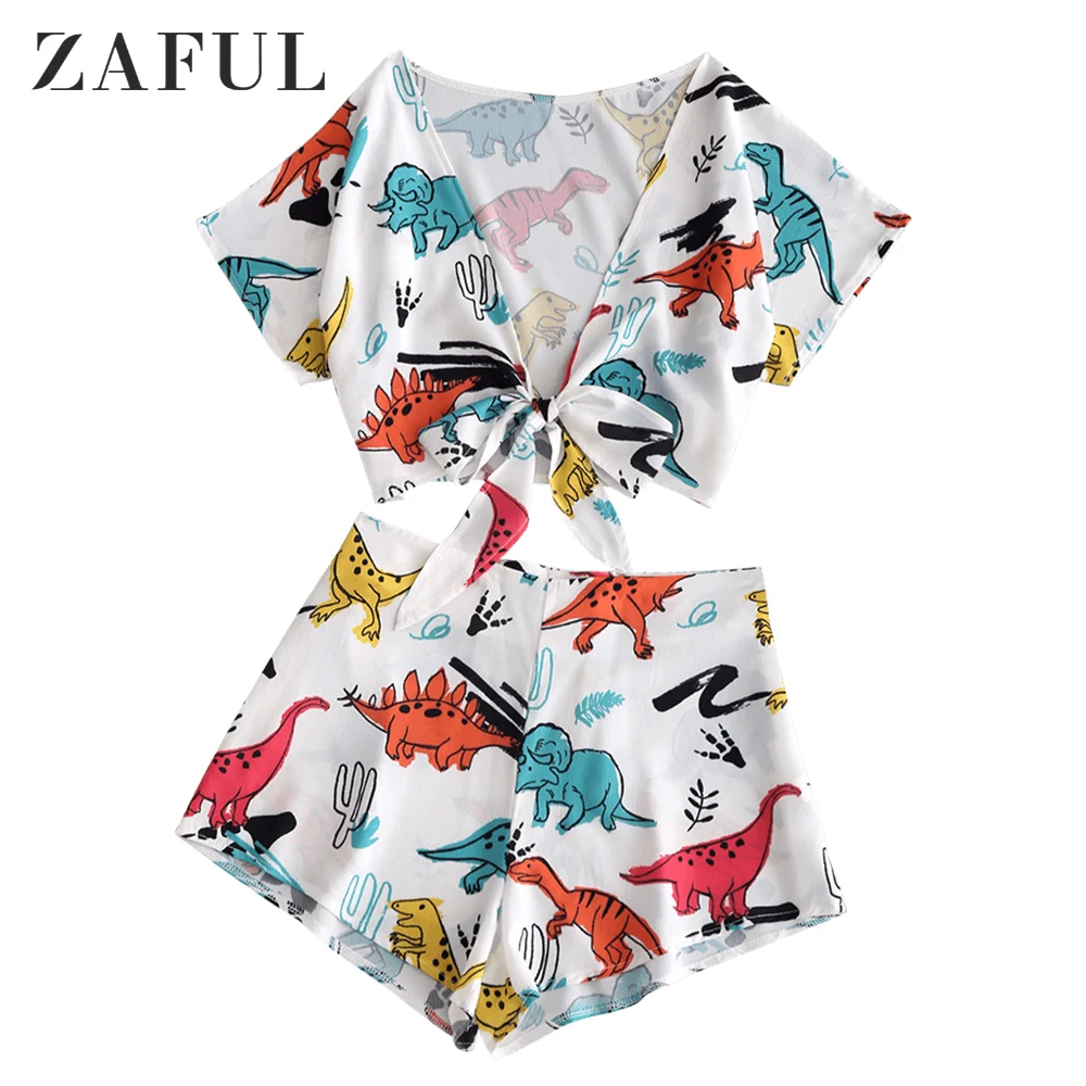 Женский купальник ZAFUL короткий топ с узлом и шорты спортивная одежда пляжная