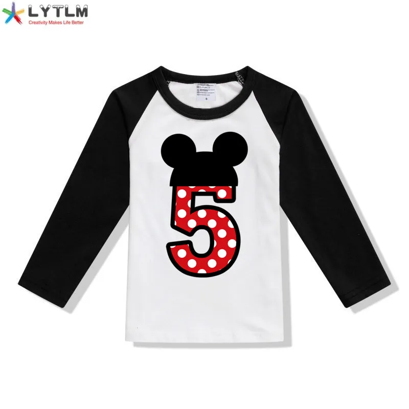 LYTLM футболка с Микки-Маусом и цифрой 1-5 для дня рождения Футболка для мальчиков брендовые Детские топы для девочек, футболки для мальчиков на осень, Anniversaire Enfant