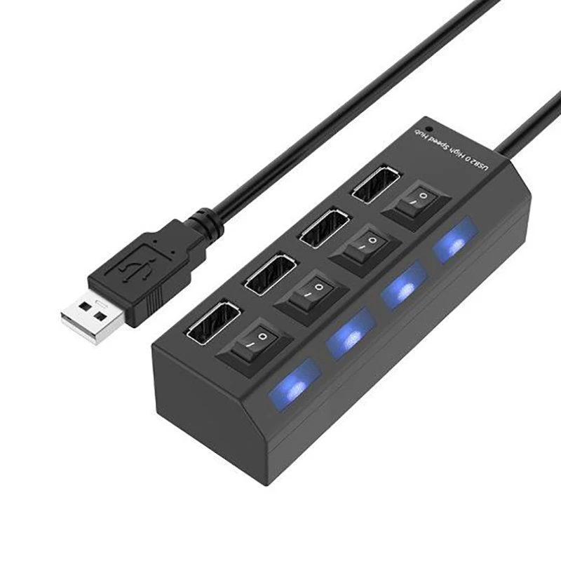 4 Порты и разъёмы Micro usb-хаб 2,0 USB высокоскоростной разветвитель 480 Мбит/с USB 2,0 концентратор светодиодный с переключателем для планшета