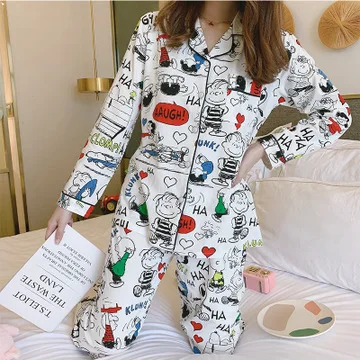 White Snoopy HaloSweet Хлопковая пижама с единорогом женская пижама костюм из двух частей неглиже милый домашний костюм Kawaii Unicornio женские брюки - Цвет: White Snoopy