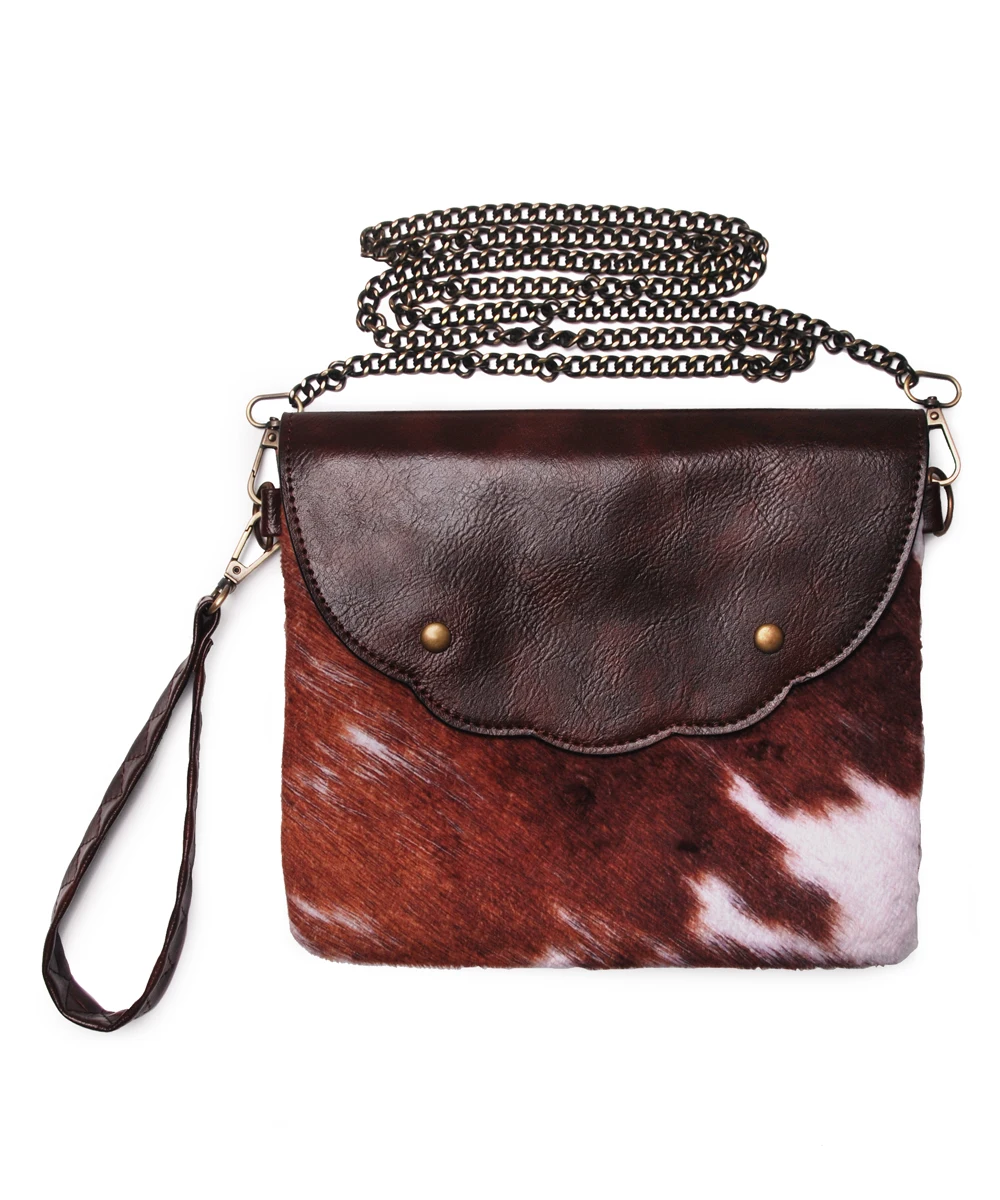 Wholesale Cowhide Scalloped Wristlet Case Cosmetic Bag Cow Crossbody