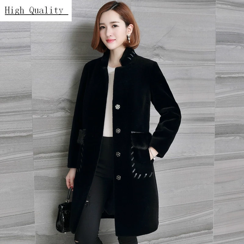 

Winter Jacket Women Real Sheep Shearing Fur Coats Female Natural Wool Overcoat Mink Fur Pockets Spring Clothes LWL1381