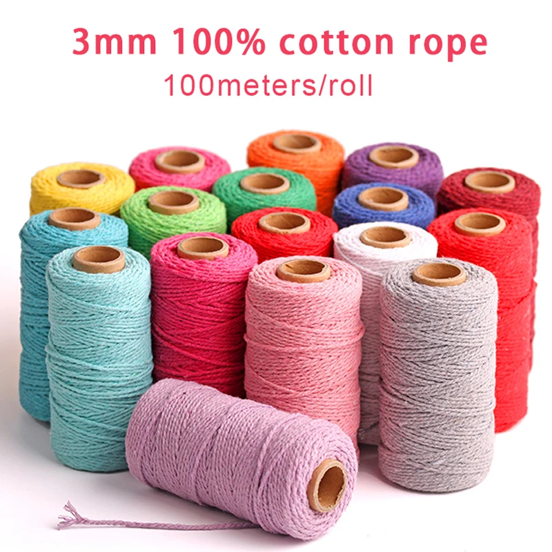 100% Cotton rope colorful twine macrame cord string thread for party wedding decoration accessory DIY cord 2mm*100m