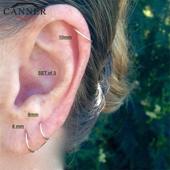 

100% 925 sterling silver Gold color Circle Hoop Earrings for Women Simple Silver Ear Buckle 6/8/10mm 1 set Jewelry Dropshipping