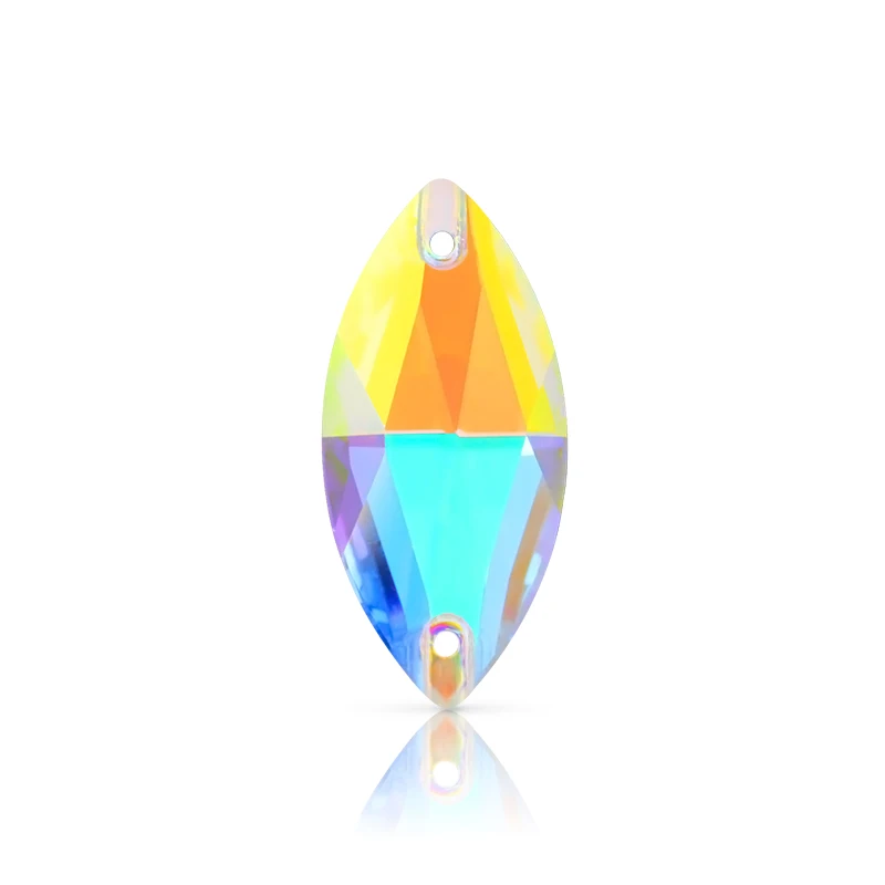 K9 Sew On #3230 AB Crystal Navette Stones Flatback Marquise Sewing Glass Beads for dress jewelry | Украшения и аксессуары
