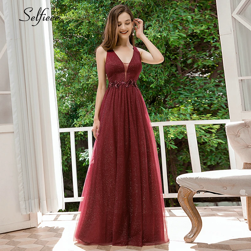 Elegant Pink Maxi Dress Women A-Line Deep V-Neck Sleeveless Appliques Tulle Summer Ladies Long Party Ropa Mujer 2020 | Женская одежда