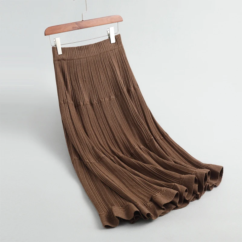 Осенняя и зимняя женская юбка Повседневная однотонная плиссированная трикотажная юбка