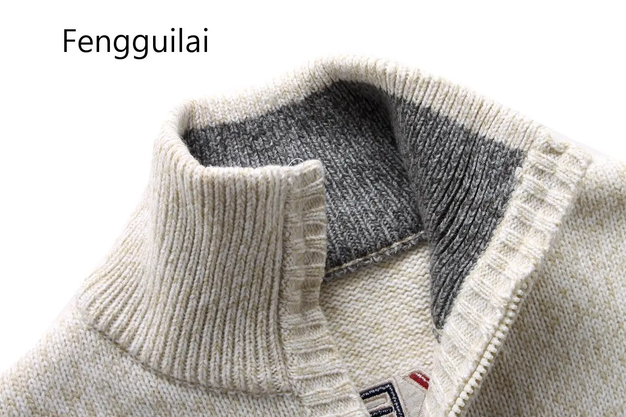 FENGGUILAI, новинка, мужской свитер, Зимняя мода, вышивка, утолщенный, воротник-стойка, шерстяной свитер, пальто для мужчин, пуловеры, 3 цвета, хаки