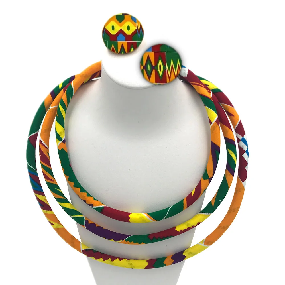 Women necklace earring set African print wax fabric necklace earrings jewelry Ankara jewelry (7)