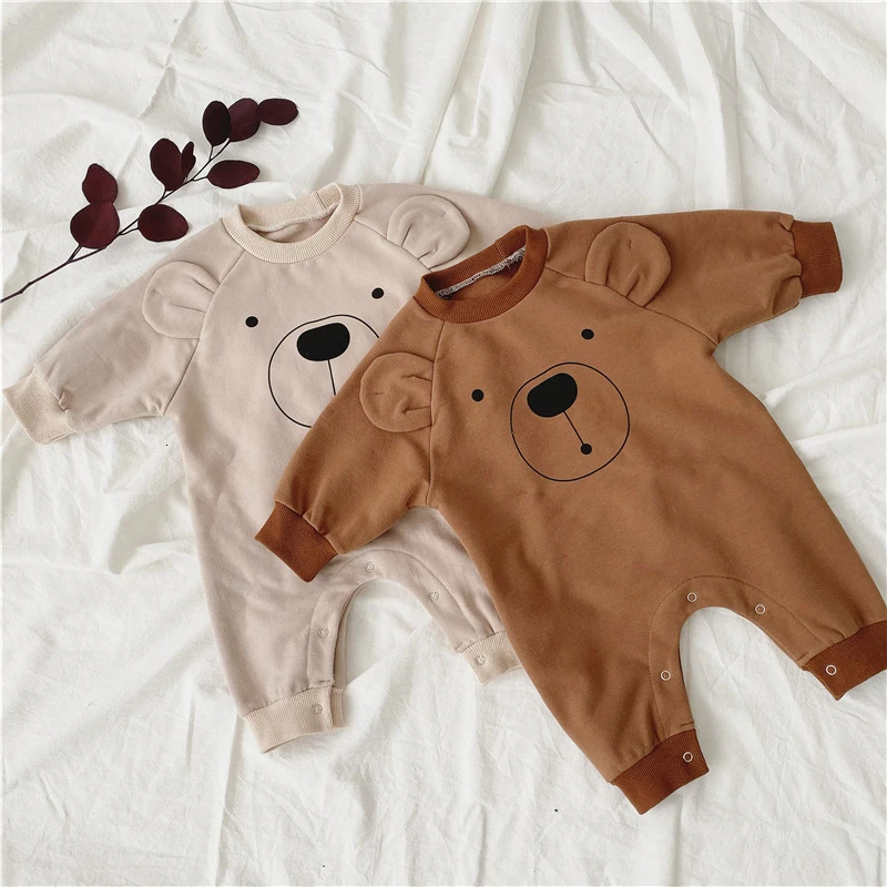Winter Infants Rompers Cute Plus Velvet Thickening Newborn Baby Outfits Clothes Bears Jumpsuit Cute Little Animal Casual Sweater