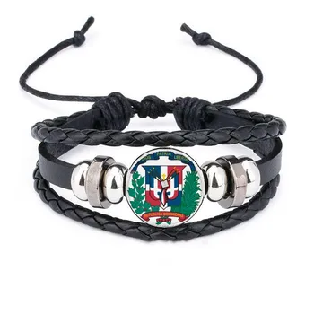 

Dominican Republic National Emblem Country Bracelet Braided Leather Rope Bead Wristband