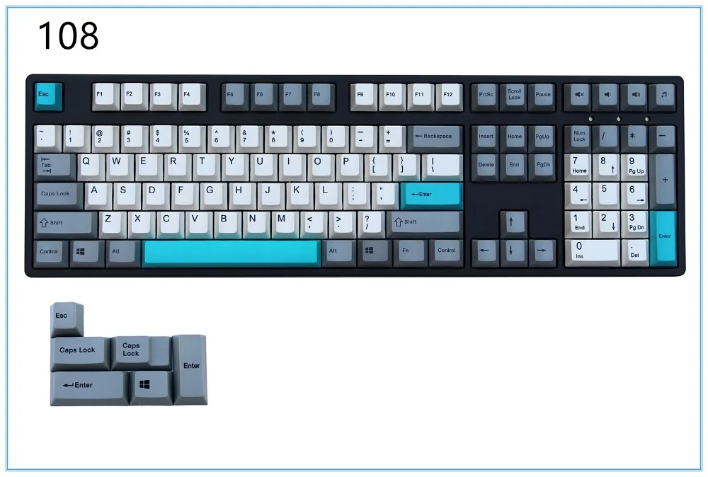 White/Gray 108 keys dye sublimated pbt keycap for mechanical keyboard Cherry Filco Ducky keycap Cherry profile Only sell keycaps